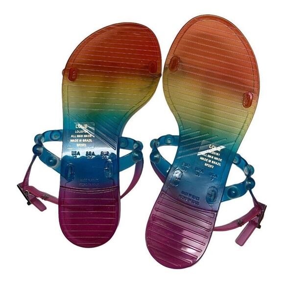 Steve Madden Rainbow Lolie Jelly Sandal Strap Open Toe Stud‎ Y2K Flats - Picture 4 of 5